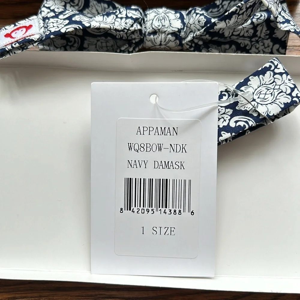 Boys navy and white paisley bow tie